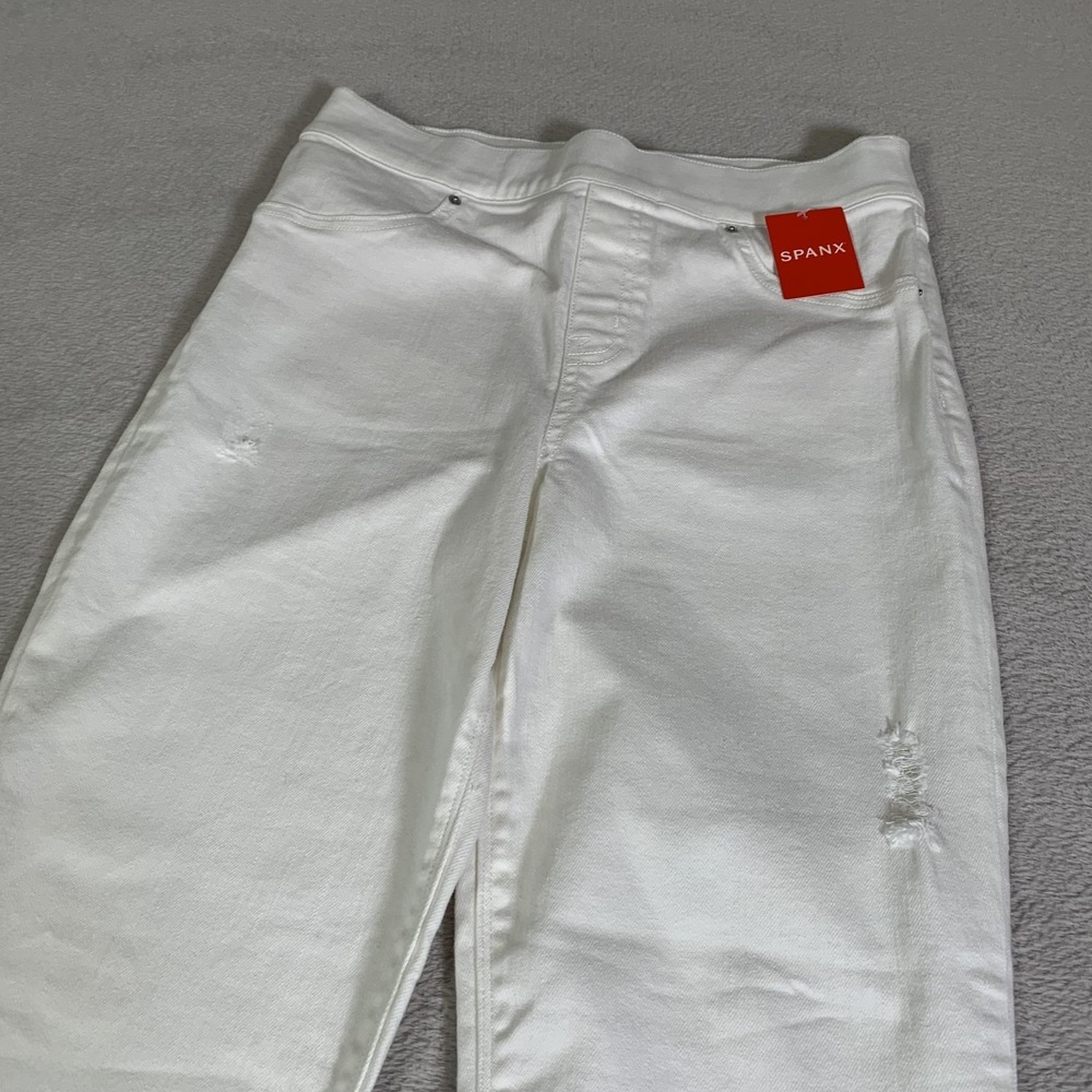Spanx Distressed Skinny Jeans Womens Medium White Mid Rise Shaping Stretch NEW - Picture 3 of 16